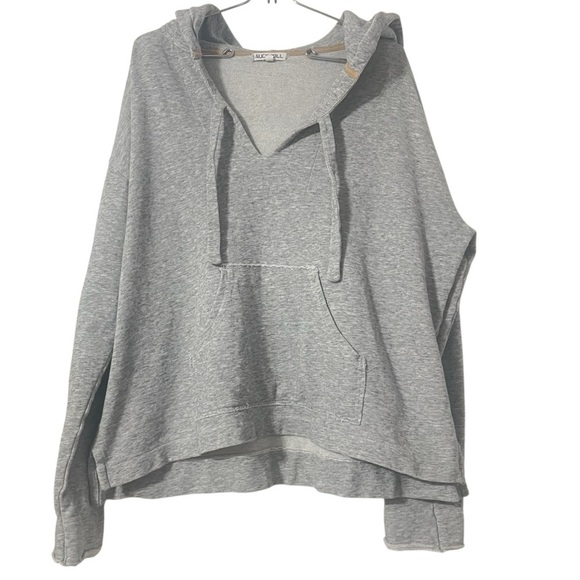 Alex Mill V-Neck Terry Cloth Long Sleeve High Low Cropped Hoodie in Gray Sz L - Picture 1 of 16